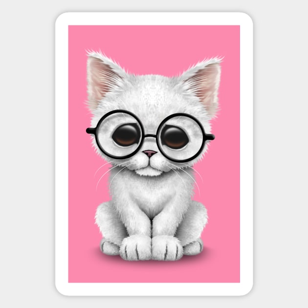 Cute White Kitten Wearing Eye Glasses Sticker by jeffbartels